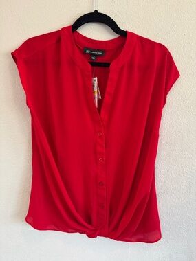 INC International Concepts Red Button-Front Blouse Medium NWT